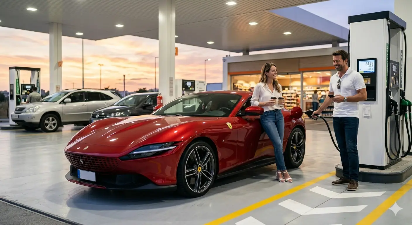 Ferrari en gasolinera